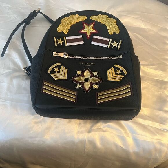 Henri Bendel Black Backpack with Gold and Red Embroidery main image 5